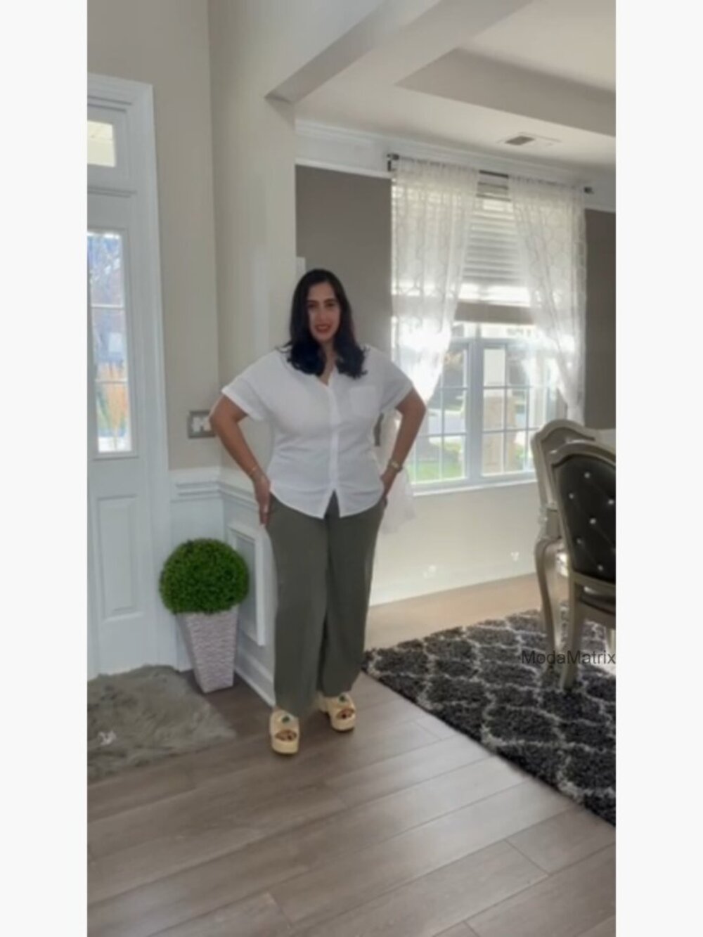 High Waist Wide Leg Palazzo Pants Flowy Linen Feel Casual Trousers - Picture 7 of 7